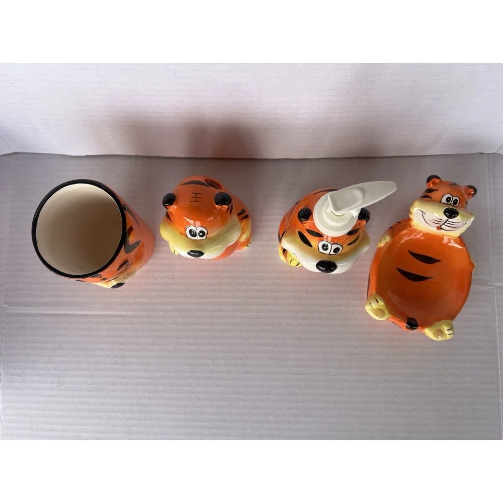 New 4 Piece Ceramic Kids lion Zoo‎ Animal Bathroom Set Soap Toothbrush Cup